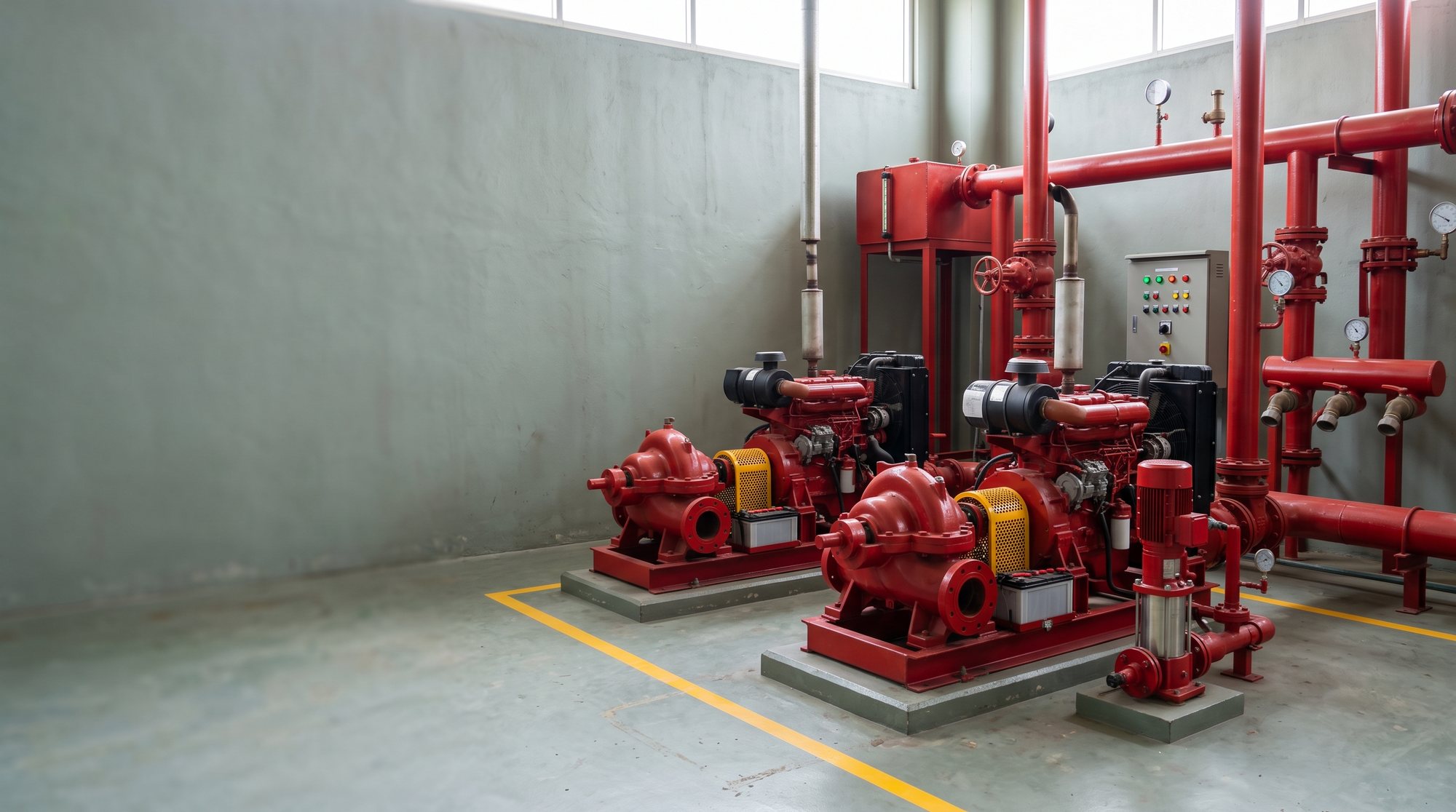 Firewater pump house: AI concept image of generic fire protection equipment